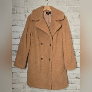 H&M Camel Teddy Coat Faux Shearling Double Breasted Winter Jacket M